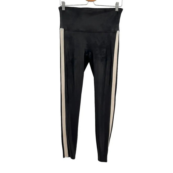 Spanx‎ Faux Leather Stripe Legging in Very Black/White Size Large - Picture 2 of 9